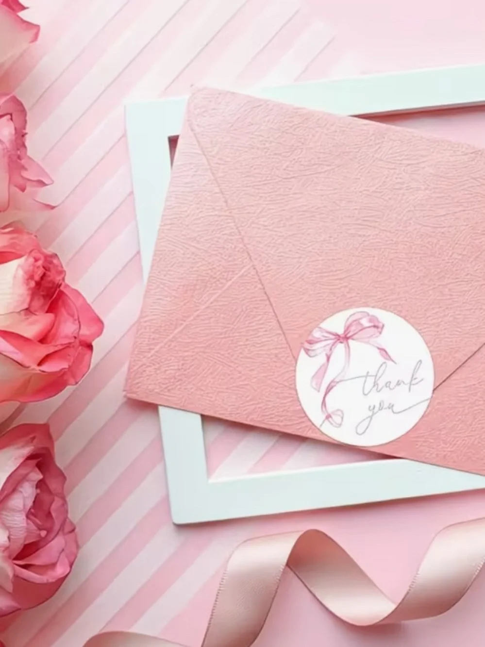 500Pc Pink Bow Thank You Stickers | 1in Roll NIP